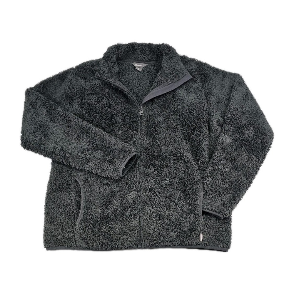 Eddie Bauer Womens Medium Gray Full Zip High Pile Sherpa Fleece Jacket Pullover